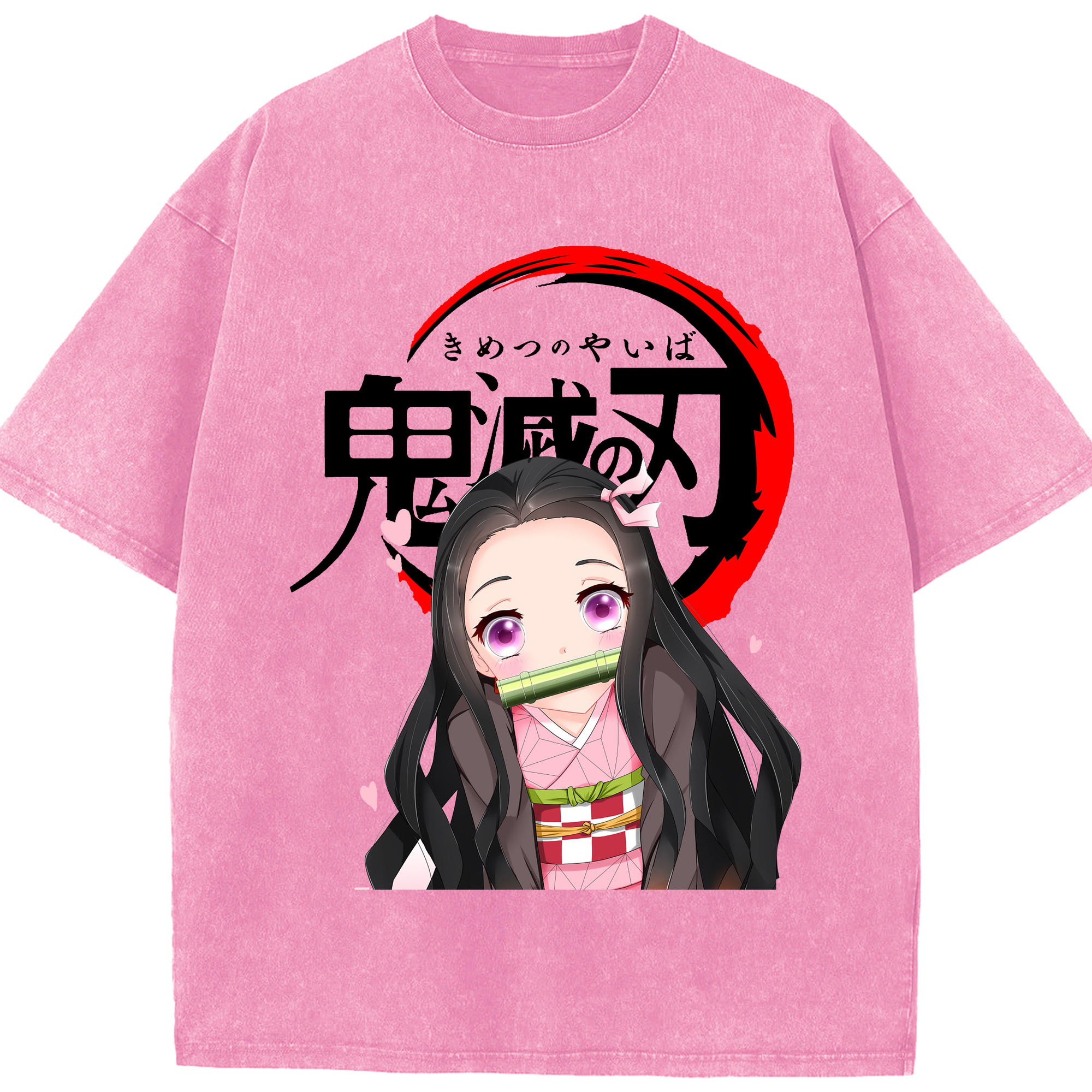 （画像用） 鬼滅の刃（きめつのやいば）竈門 禰󠄀豆子／かまど ねずこ Kamado Nezuko 綿100% ヴィンテージ風 半袖Tシャツ（フロントプリント）